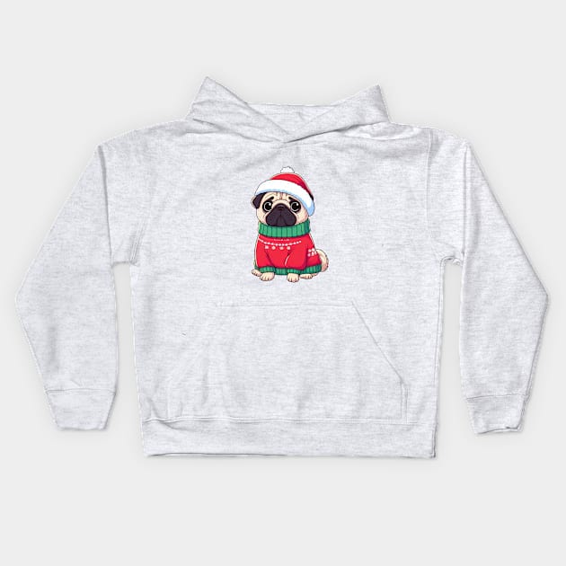 Cute Christmas Pug in Sweater Kids Hoodie by Takeda_Art